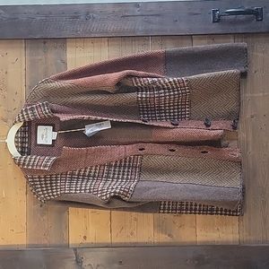 Bob Timberlake L patchwork look cardigan sweater